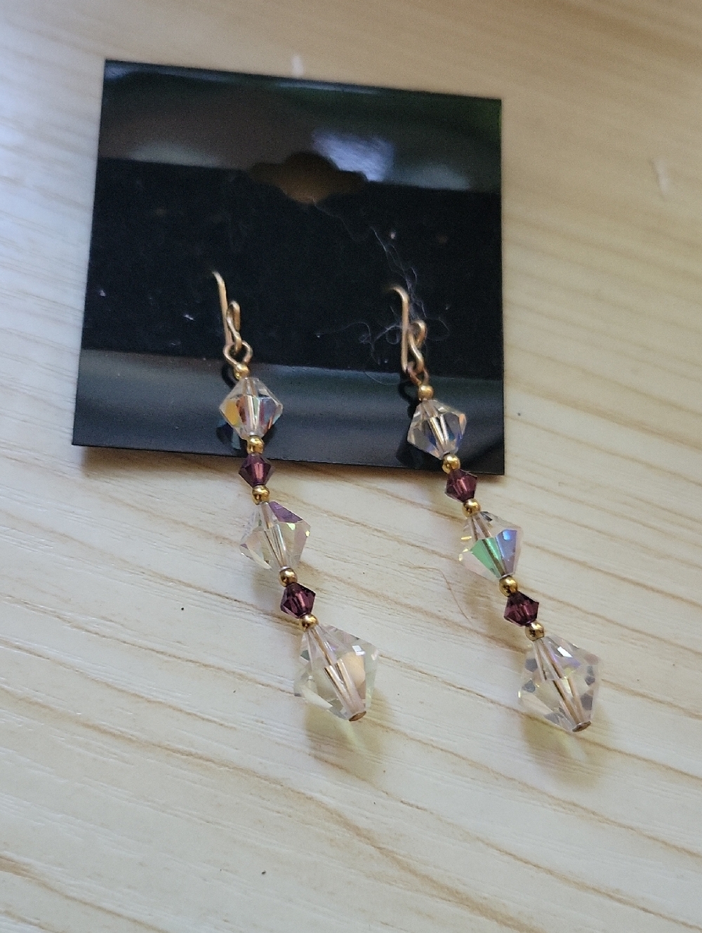 Gold and Iridescent Crystal Drop Earrings - Women Jewelry